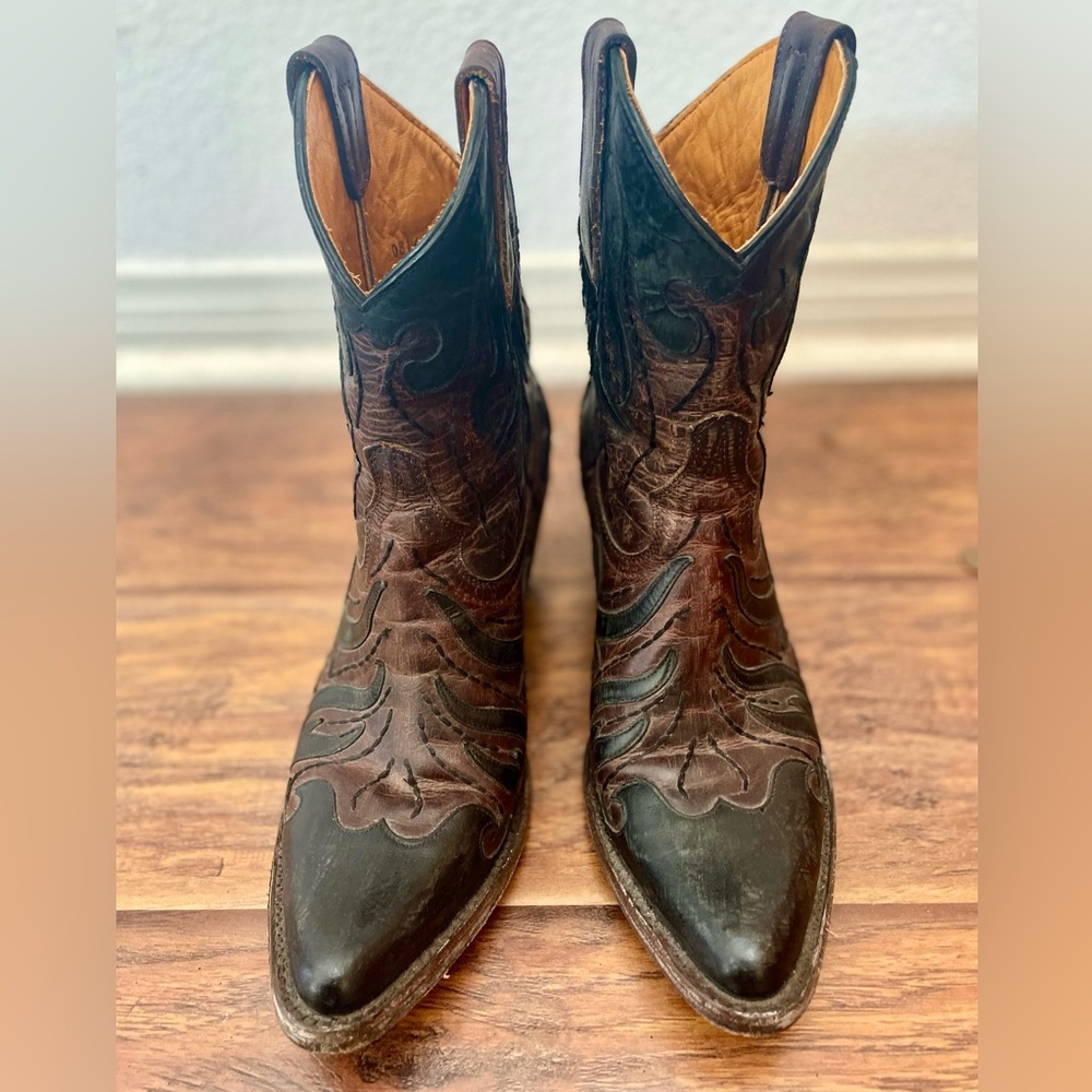Old Gringo Cowboy Boots Brown Leather Embroidered Flame